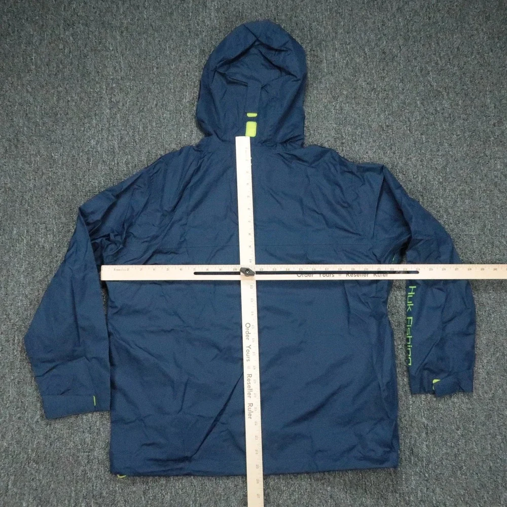 Huk Jacket Mens Medium Blue Fishing Waterproof Hooded Windbreaker Lined